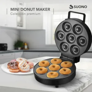 Máquina Donas Suono Mini Donut Maker 7 Unidades Mini Donas Antiadherente 1200w Color Negro